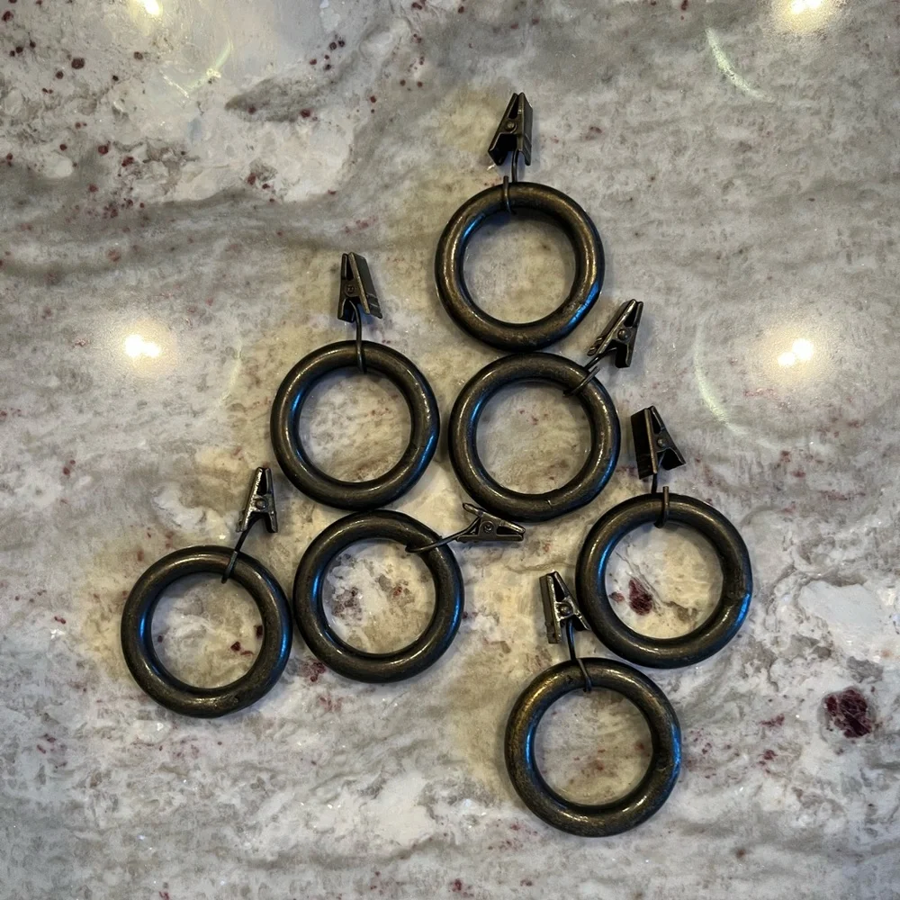 Set of Brown Metal Curtain Rings with Clips